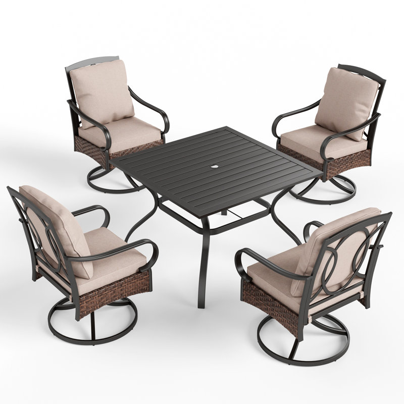 Alyah 4 - Person Square Outdoor Dining Set with Swivel Dining Chairs