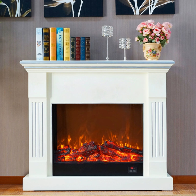 Foyer électrique blanc en bois massif