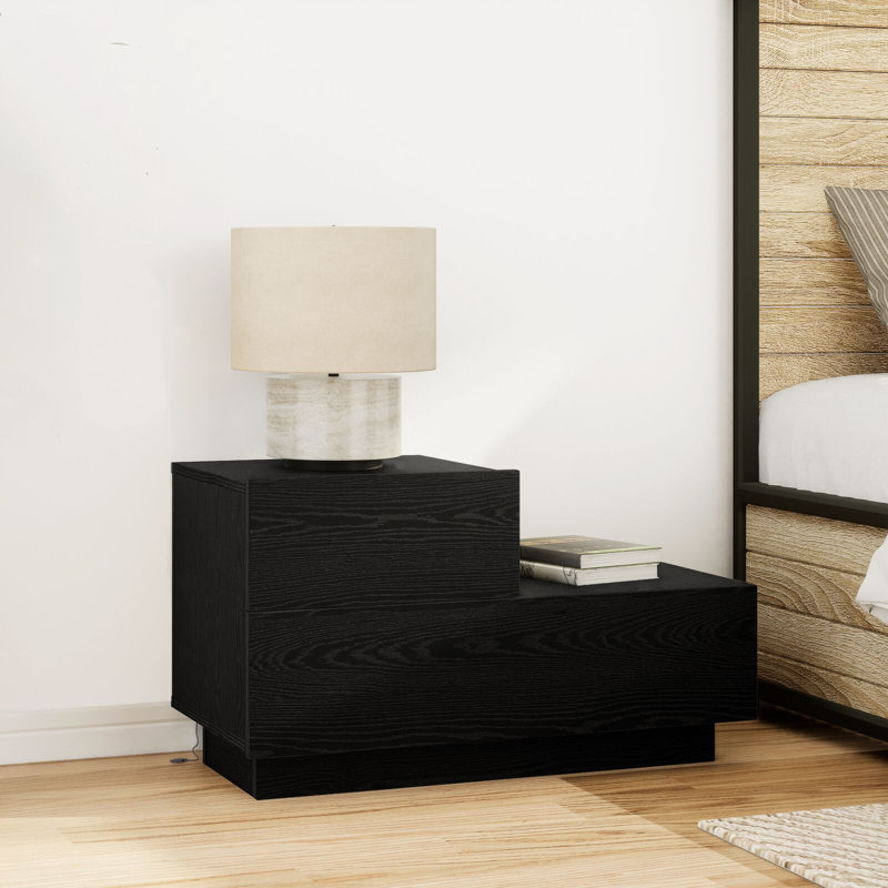 Bedside Cabinet Wood Medium Storage Bedside Table, Black Oak