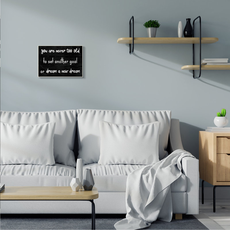 Never To Old To Set Goals Expression Minimal - noir et blanc, H 10 po x l 15 po, Plaque murale
