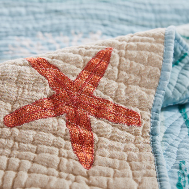 Maui Blue Cotton Reversible Quilt Set with Shams