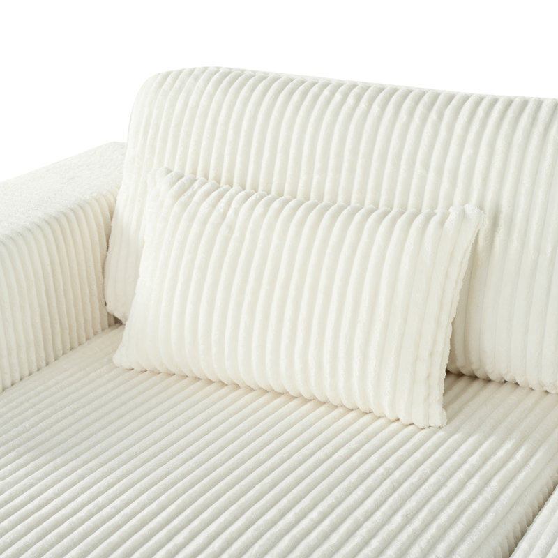 Canapé-lit double en U avec velours côtelé U_Style, Polyester blanc