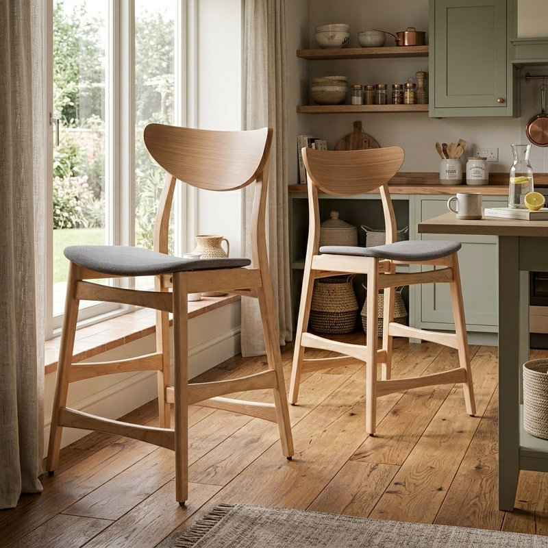 Chaise à hauteur de comptoir, Naturel, Gris foncé