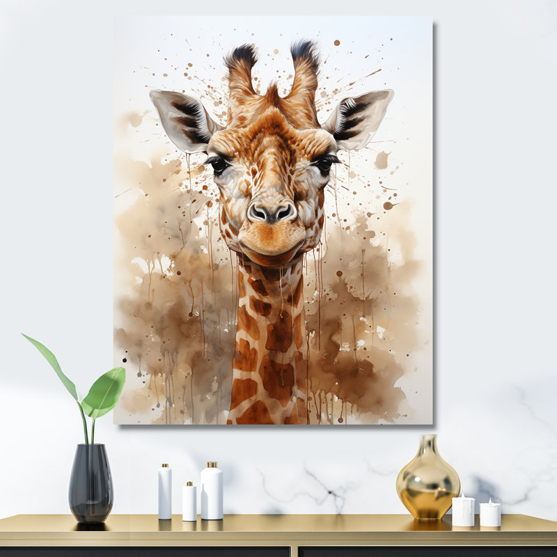 Girafe en sable brun - imprimé, Toile tendue, H 44 po x l 34 po x P 1,5 po