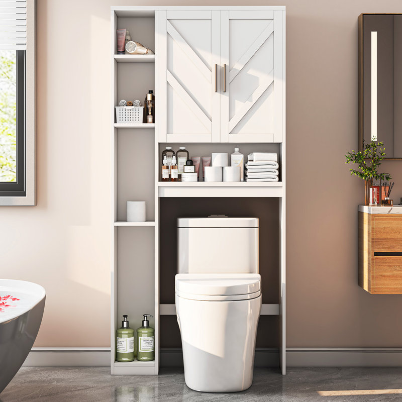 Over The Toilet Storage Cabinet With Extra Storage Shelves, Above Toilet Bathroom Organizer, Behind Toilet Cabinet With Toilet Paper Holder Stand, Space Saver For Bathroom, Restroom, Laundry (white)