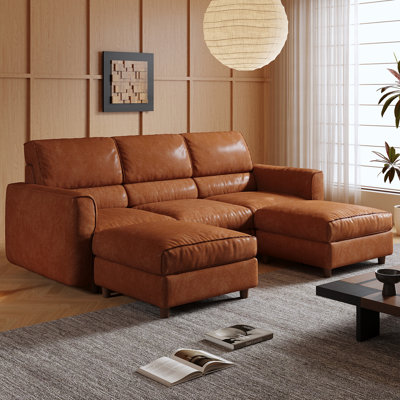 Canapé modulaire de rangement modulaire avec repose-pieds, dossier réglable haut-bas, canapé convertible en faux cuir ciré à l'huile, ensemble de salon à combinaison libre pour appartement