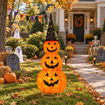 Décoration de citrouille d'Halloween 5 pi avec 100 lumières DEL, décoration intérieure et extérieure pliable