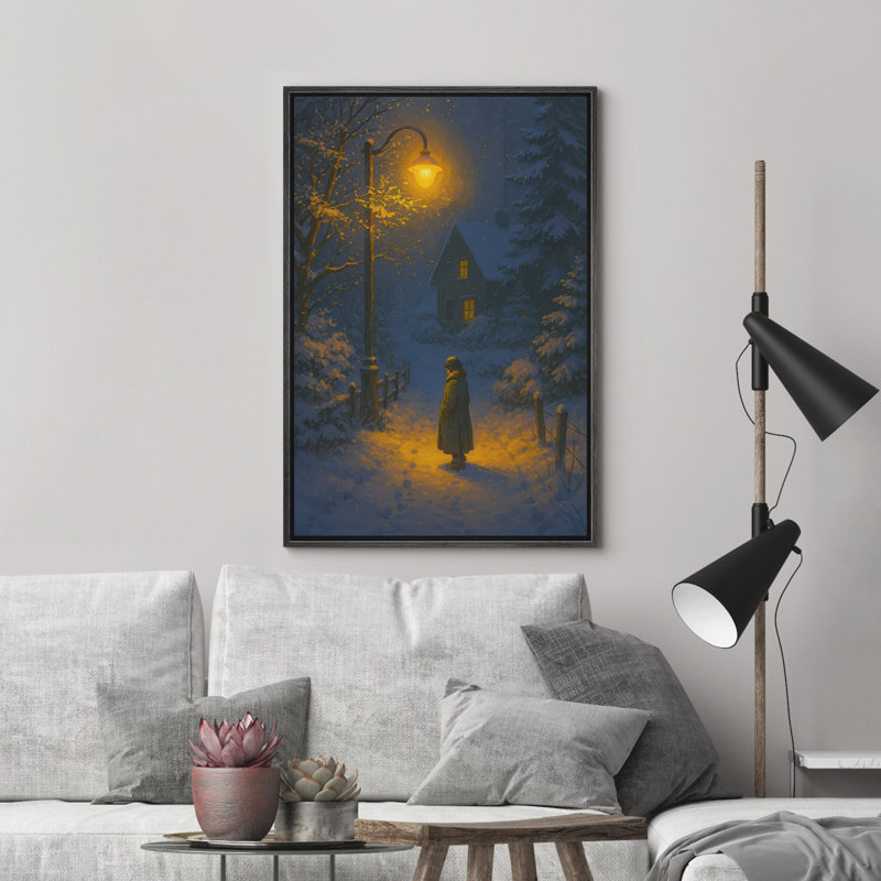 Hiver, art mural, impression sur toile encadrée, décoration de Noël, H 36 po x l 24 po, Noir