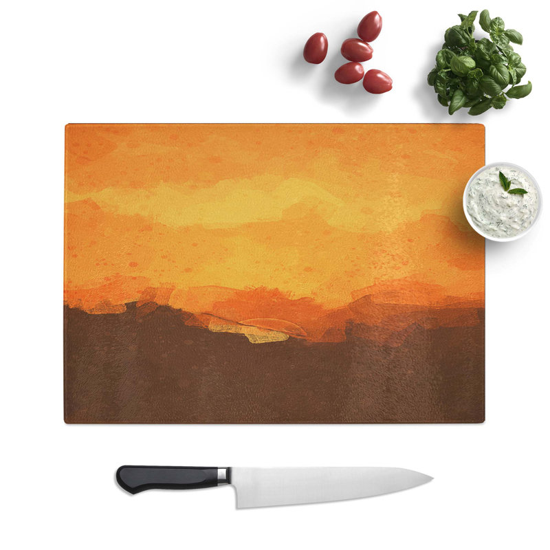 Tempered Glass Sunset Chopping Board, 28.5 cm W x 20 cm L