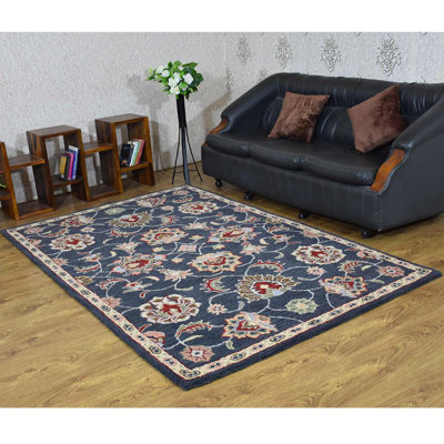 Classical Hand Tufted Wool Eco-Friendly Area Rugs - Rectangle, Charcoal Color, Oriental Design, High Pile Thick Handmade Anti Skid Area Rugs for Living Room, Bed Room