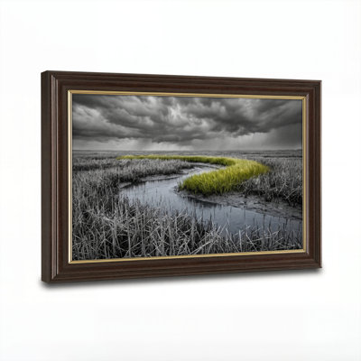 Art mural antique sur toile encadré doré pour le salon, la chambre à coucher, le bureau ou le vestibule - Décoration murale décorative avec paysage dramatique