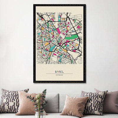 Basel, Switzerland Map by Ayse Deniz Akerman - Print on Canvas