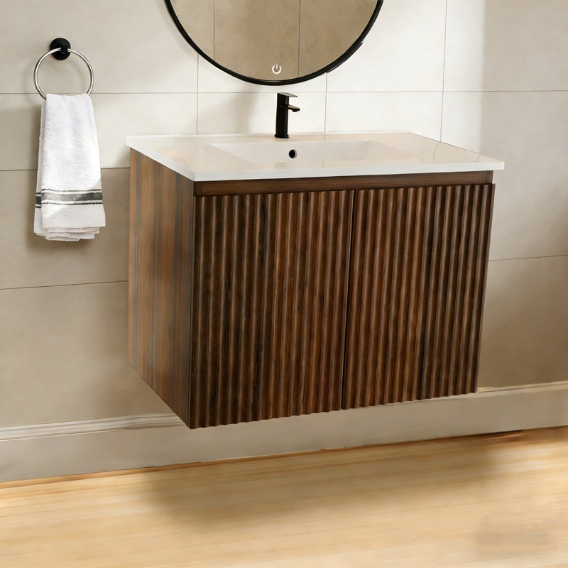 Meuble-lavabo mural pliant 30 po avec lavabo en céramique