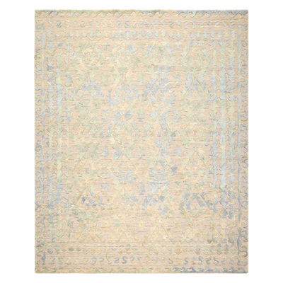 Tapis vert taupe en laine noué à la main 8 pi 3 po x 10 pi 2 po