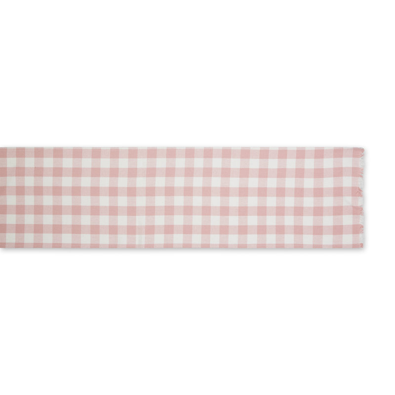 PALE MAUVE HEAVYWEIGHT CHECK FRINGED TABLE RUNNER 14X72, 108" L x 14" W, Pale Mauve