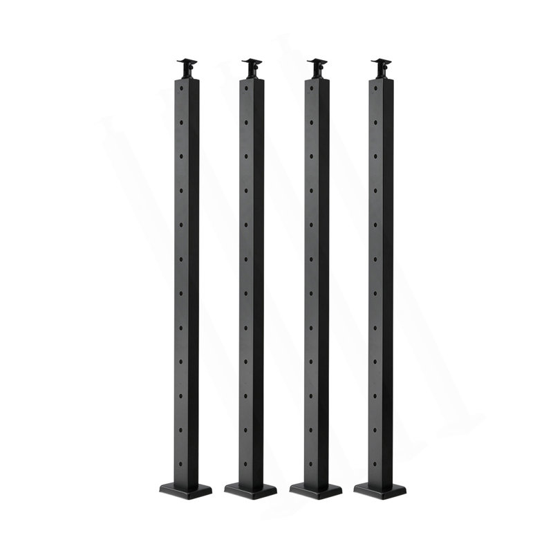 Paquet de 4 poteaux de garde-corps en câble, 42 pi x 1 po x 2 po, poste de garde-corps à trous horizontaux avec trous pré-percés, poteau de garde-corps en acier inoxydable avec support horizontal et incurvé, noir, 4JZLGZXHS106REP67001V0