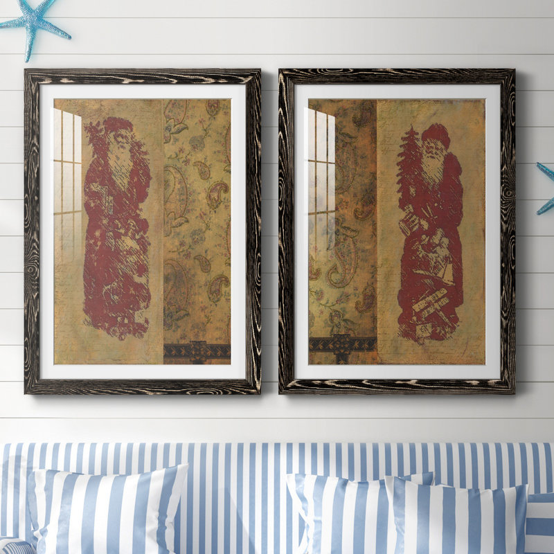 Vinatage Santa I - ensemble de 2 peintures, H 37,5 po x l 55 po x P 1,5 po, H 31,5 po x l 47 po x P 1,5 po, Blanc