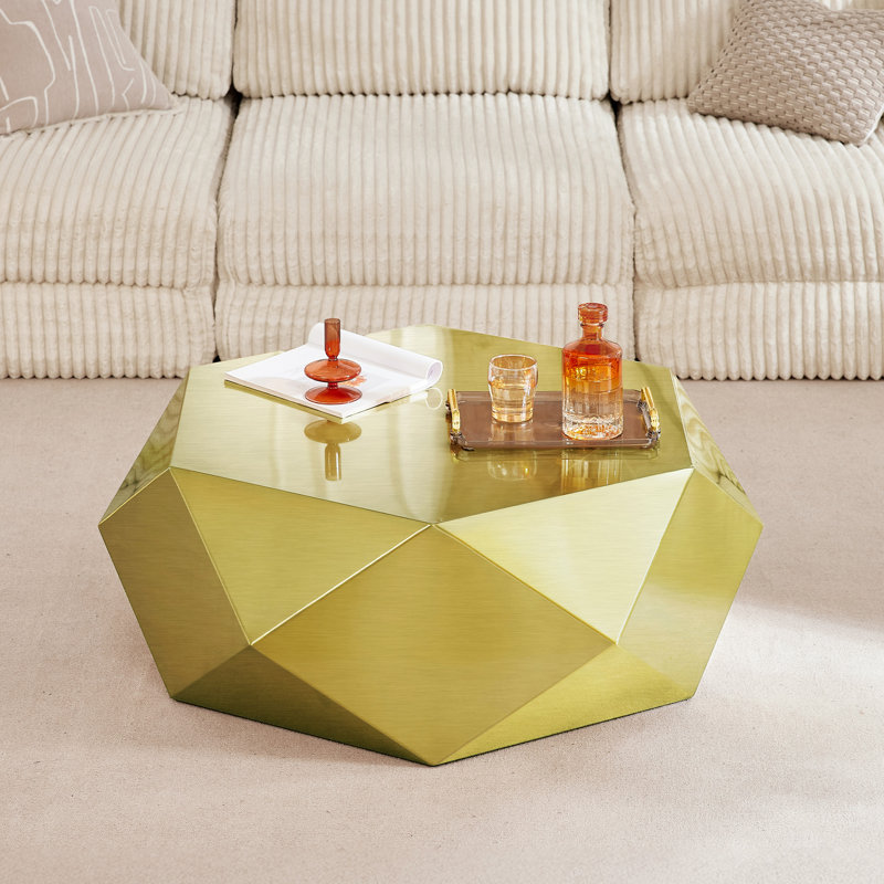 41.7" Modern Gold Coffee Table With Diamond-Shaped Design With Fully Assembled, Gold