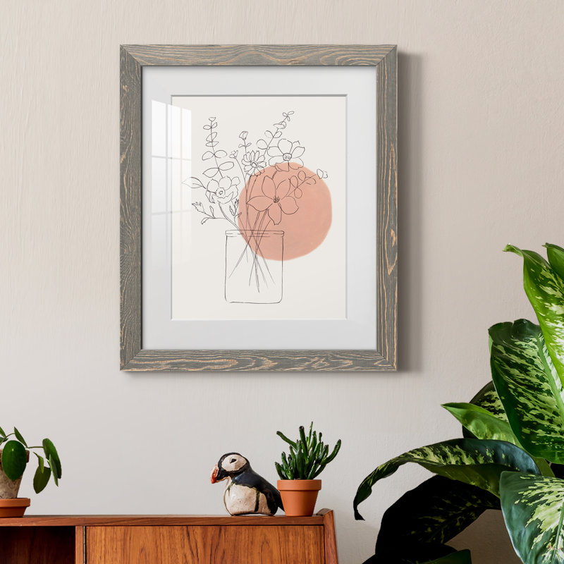 Contemporary Wildflower Bouquet - Peinture encadrée, H 20 po x l 17 po x P 1,5 po, Cadre en papier gris
