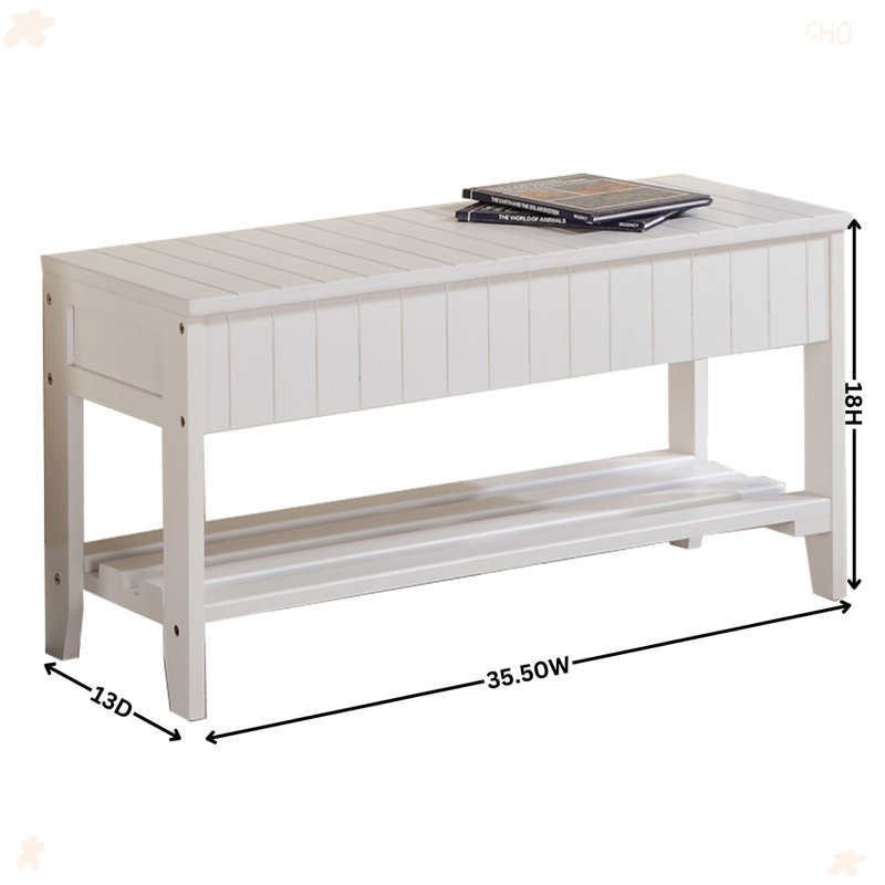 Solid Wood Shoe Bench With Storage For Enterway, White