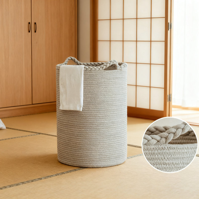 Large 58L Woven Laundry Basket, Cotton Laundry Hamper With Handles For Blankets, Clothes, Toys, And Shoes, Collapsible Storage For Bedroom, Living Room, Bathroom