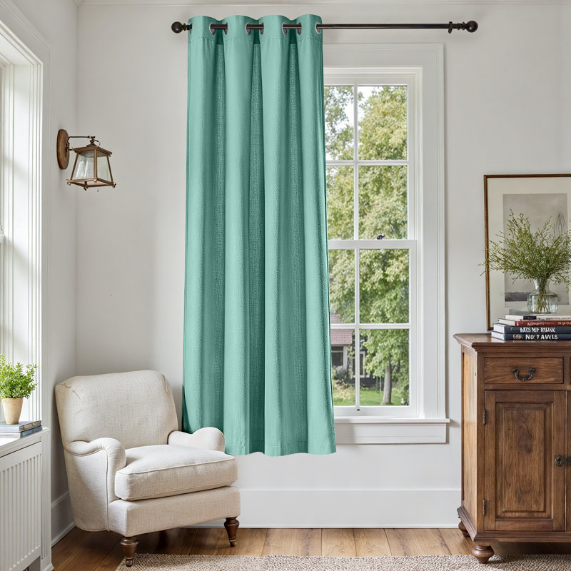 Grommet Room Darkening Linen Textured Curtain, 50" W x 72" L, Beryl Green