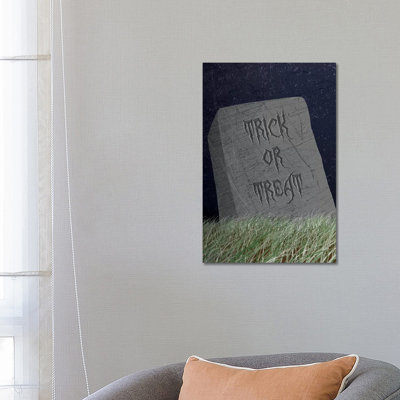 Trick Or Treat Gravestone by 5by5collective - Wrapped Canvas Print