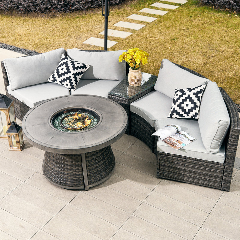 Billington 4 - Person Outdoor Steel Wicker Fire Pit Conversation Set - Gray