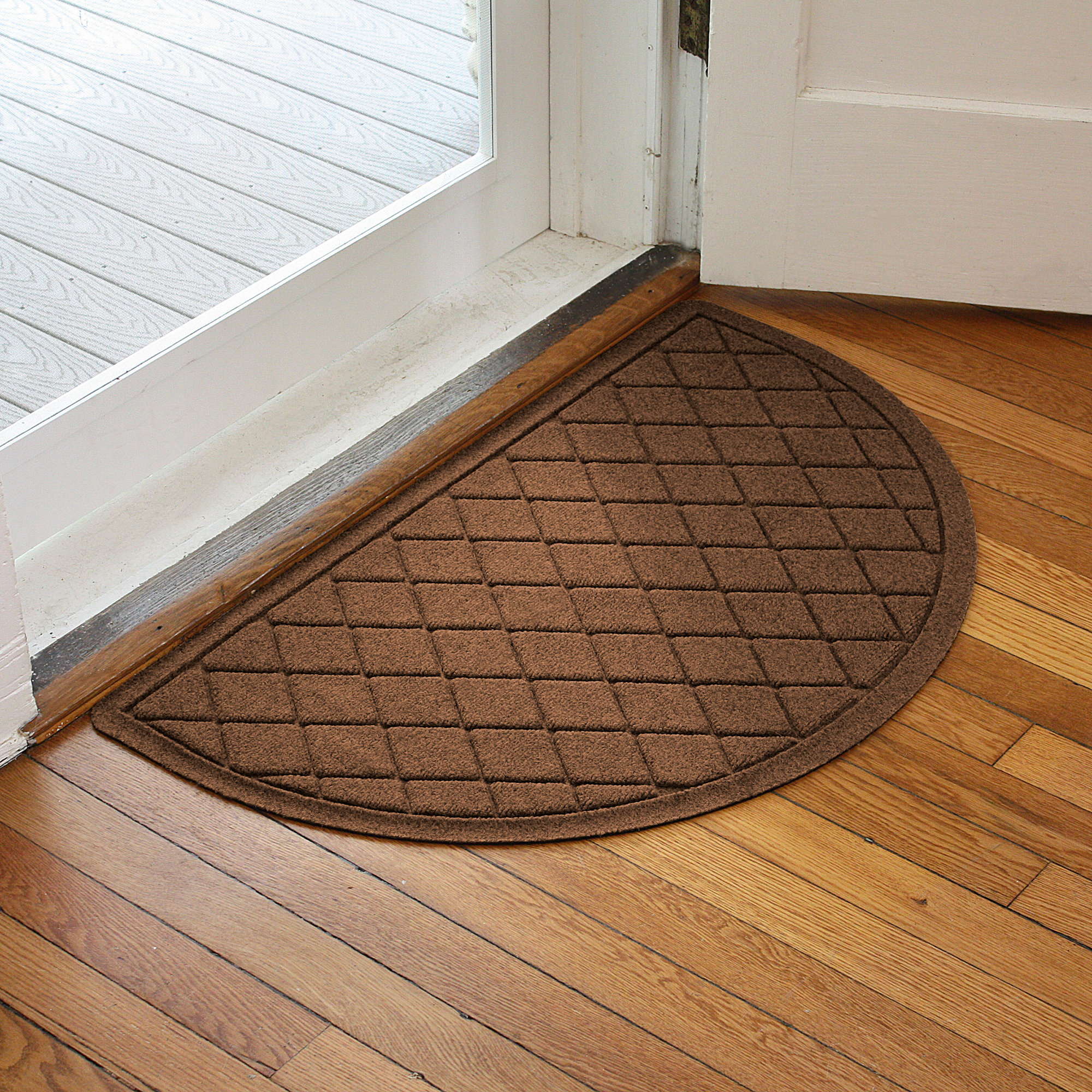 WaterHog Non-Slip Indoor/Outdoor Doormat, Dark Brown, Semi-Circle 24" x 39"