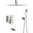 Shower System With Waterfall Tub Spout - 12 Inch Ceiling Mount Square Brushed Nickel 3 Function, Rainfall & Handheld Valve Quick And Simple Installation Cleanliness Speedy Clean