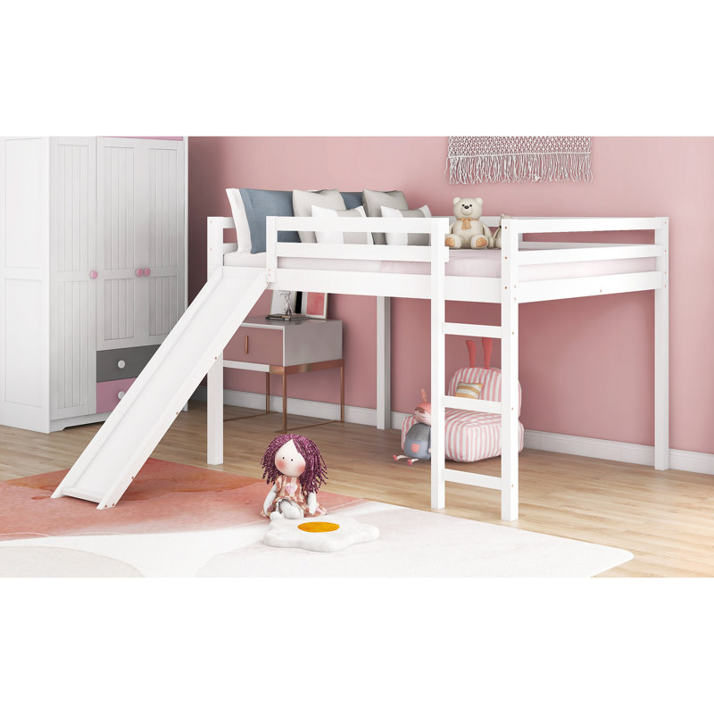 Lit mezzanine blanc avec glissade stable - Fabriqué en bois massif à souhait