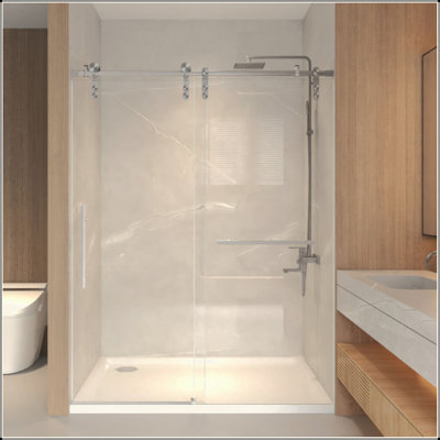 Porte de baignoire coulissante sans cadre, porte de douche de baignoire, verre trempé transparent de 5/16 po (8 mm), cadre en acier inoxydable