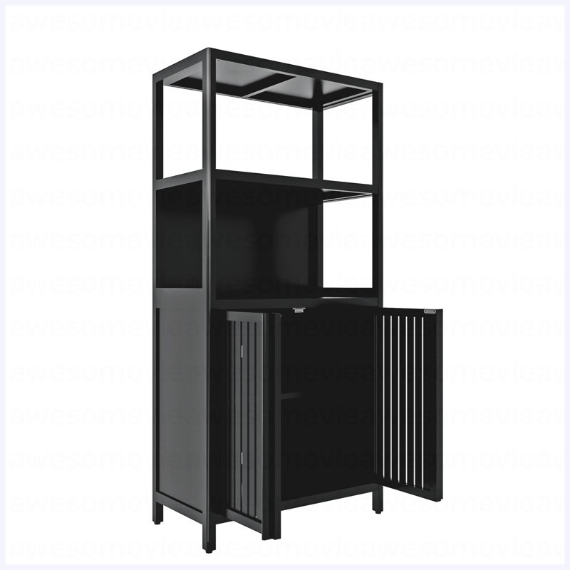 Black Bamboo Storage Cabinet, Separate Bathroom Cabinet With 2 Doors, Floor Cabinet Organizer For Living Room, Kitchen, Entrance