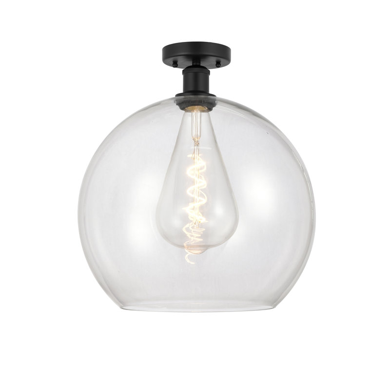Plafonnier semi-encastré 1 lumière Cindi, Noir mat, H 18,38 po x l 13,75 po x P 13,75 po, Transparent