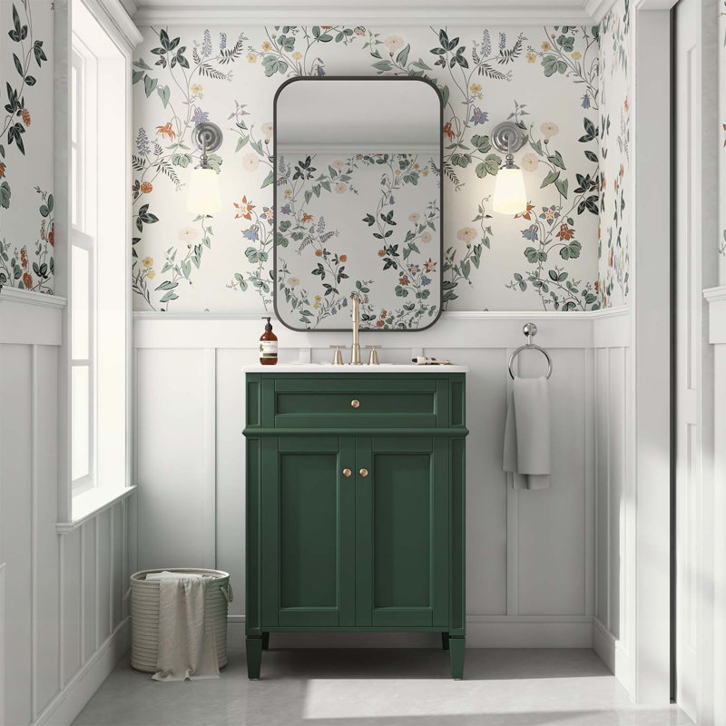 Meuble-lavabo de 24 po avec portes à fermeture en douceur, tiroir rabattable et rangement intégré pour un rangement efficace
