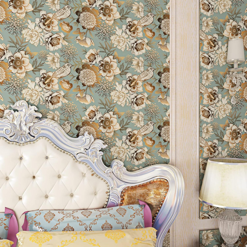 Garden Bird Flower Peel and Stick Wallpaper for Bedroom Accent Wall 45 cm x 300 cm