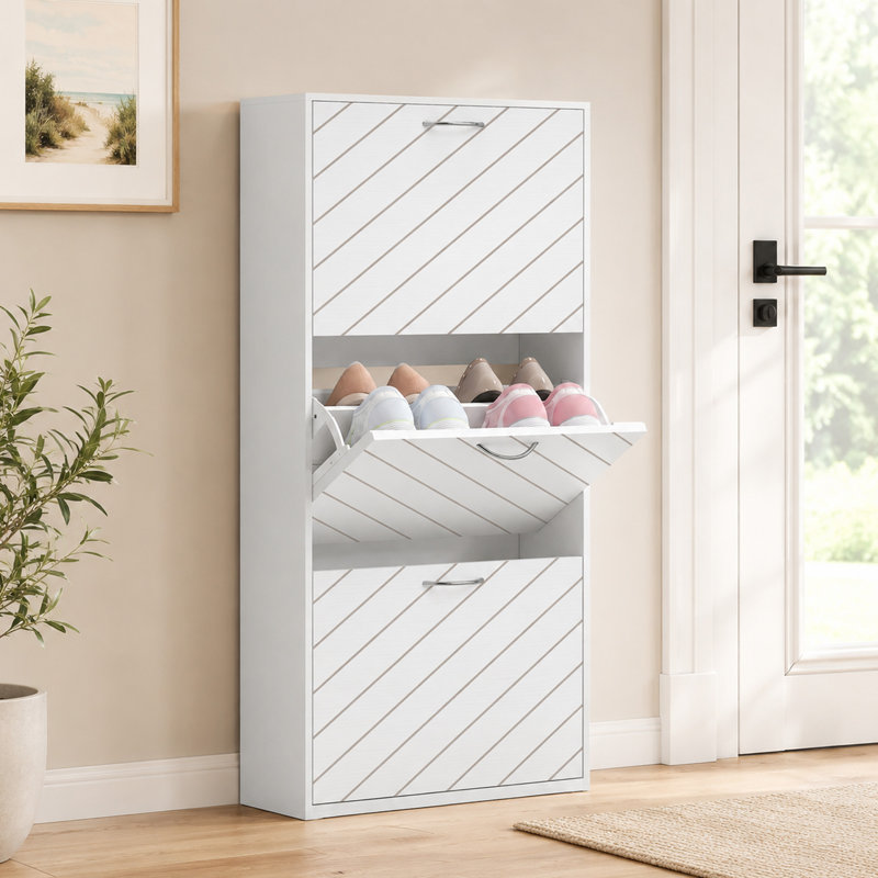Armoire de rangement pour chaussures mince avec 3 tiroirs rabattables pour 9 à 12 paires de chaussures