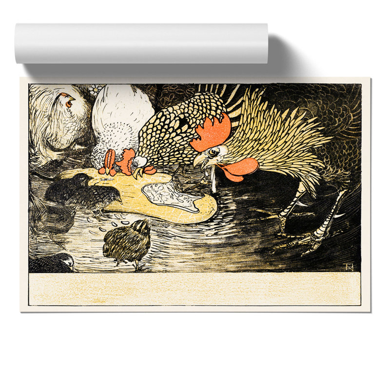 Roosters And Chicks by Theo Van Hoytema - No Frame Painting, 42cm H x 59cm W x 0.1cm D