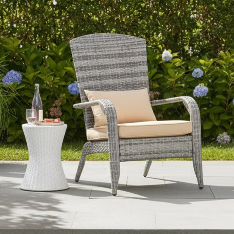 Wicker Rattan Adirondack Outdoor Chair – Weather-Resistant Garden Patio Lounge Chair with Cushion – Classic Relaxing Deck Seating