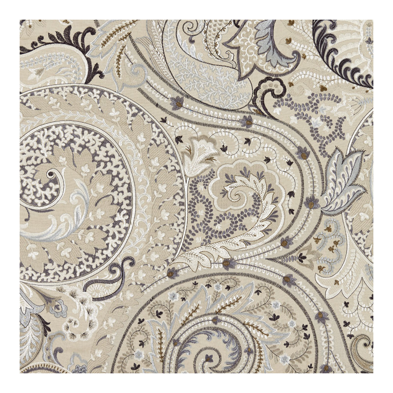 Botanica Malabar Paisley Embroidery Cotton Blend Fabric, Flax