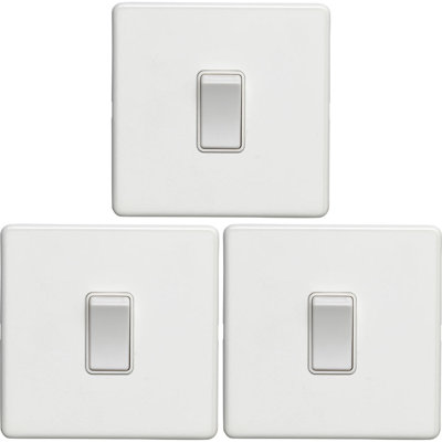 3 PACK 1 Gang Single Light Switch SCREWLESS MATT WHITE 2 Way 10A Slim Rocker