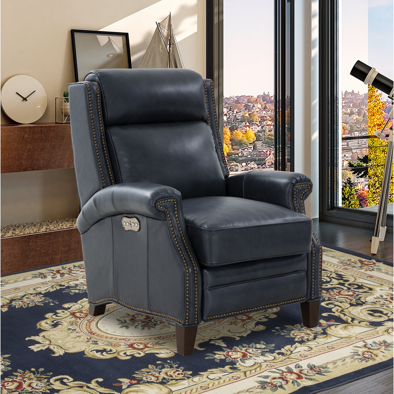 Vladka Power Recliner, Barone Navy Blue Split Grain Leather