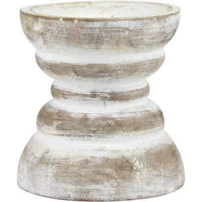 Antique White Wooden Pillar Candle Holder, Vintage Seaside Pillar Stand For Dining Table Centerpiece, Coffee Table, Mantel, Or Any Table Top, Small