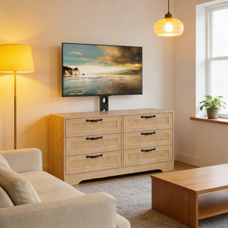 47.2" Modern Entertainment Center 6-Drawer for 32-85 Inch TVs for Living Room, Bedroom, Natural Wood