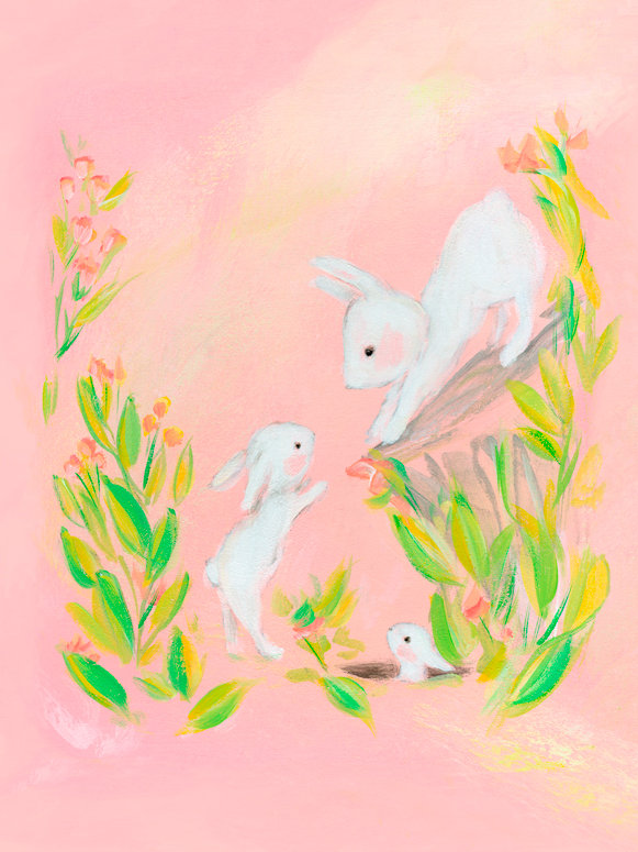 «Abert Bunny Family» par Allyn Howard, art mural sur toile tendue, H 16 po x L 12 po x l 1,25 po