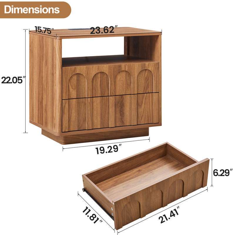 2-Drawer Nightstand with Charging Station