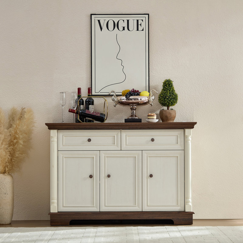 Farmhouse Style Kitchen Storage Cabinet, White/Walnut