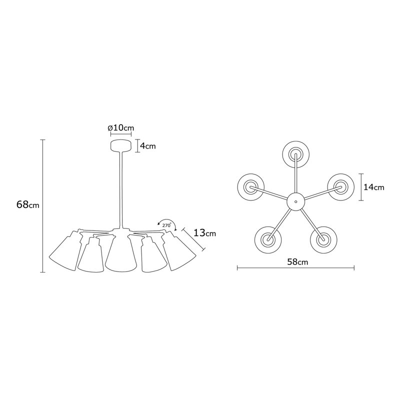 Luminaire suspendu conique à 5 lumières Seren, Cuivre