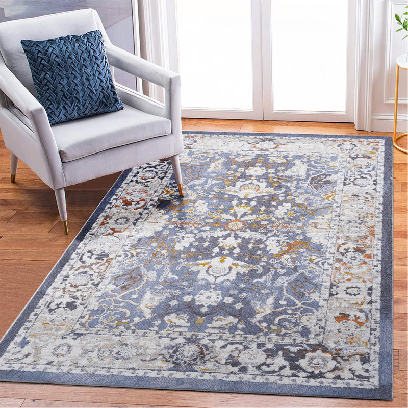 Blue / Traditional Runner Rug, Rectangle 7'9" x 10'