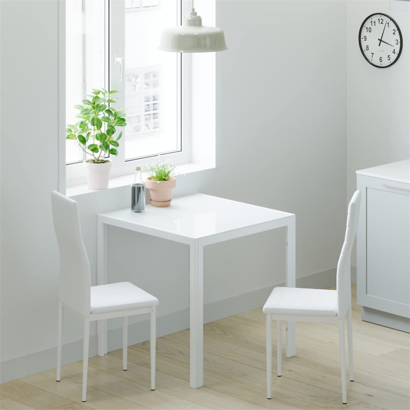 Dorrien Square Glass Top Dining Table with Iron Base, White
